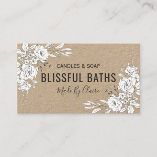 Vit Blommigt på Kraft Homemade Soap och ljus Visitkort