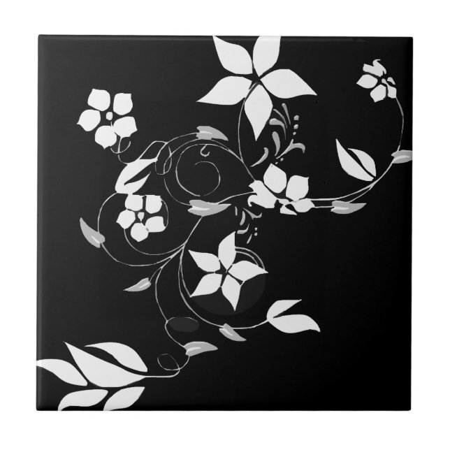 Vit Blommigt på svart Kakelplatta (Framsidan)