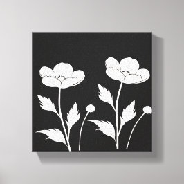 Vit Blommigt på svart väggkonst | Minimalist Boho  Canvastryck