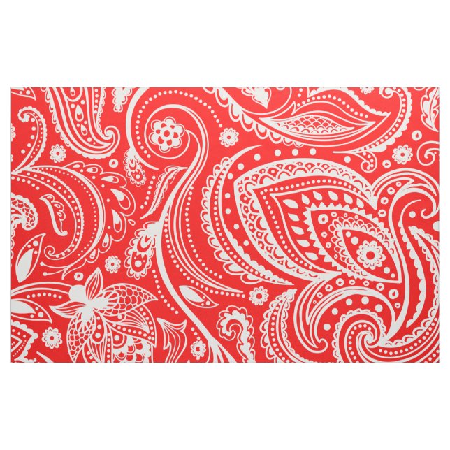 Vit blommigt paisley mönster på rött tyg (Fat Quarter)