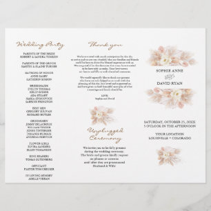 Vit Blommigt Pampas Grass Tri+Fold Bröllopsprogram