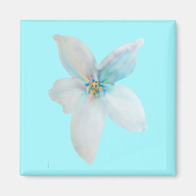 Vit blommigt, pastellblomma, vattenfärg magnet (Framsidan)