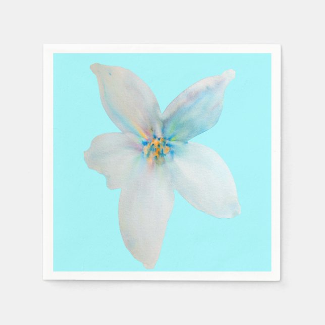 Vit blommigt, pastellblomma, vattenfärg pappersservett (Framsidan)