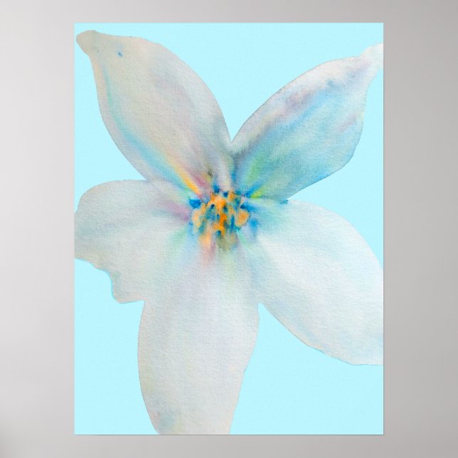 Vit blommigt, pastellblomma, vattenfärg poster (Framsidan)