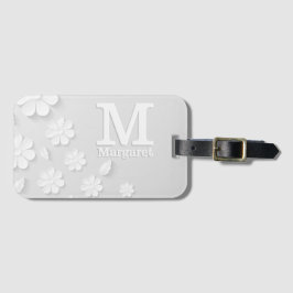Vit blommigt präglad namn initialer personlig bagagebricka