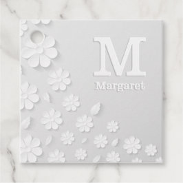 Vit blommigt präglad namn initialer personlig gåvor etiketter