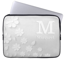 Vit blommigt präglad namn initialer personlig laptop fodral