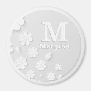 Vit blommigt präglad namn initialer personlig magnet