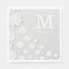 Vit blommigt präglad namn initialer personlig pappersservett