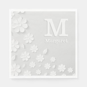 Vit blommigt präglad namn initialer personlig pappersservett
