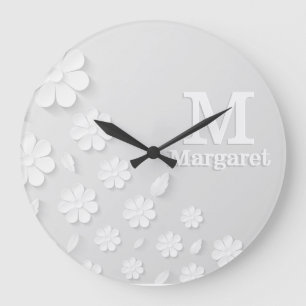 Vit blommigt präglad namn initialer personlig stor klocka