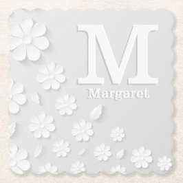 Vit blommigt präglad namn initialer personlig underlägg papper