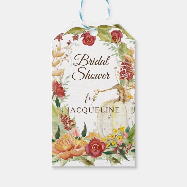 Vit Blommigt Pumpkin Möhippa Presentetikett (Framsidan)