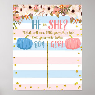 Vit Blommigt Pumpkin-röststyrelsen Poster