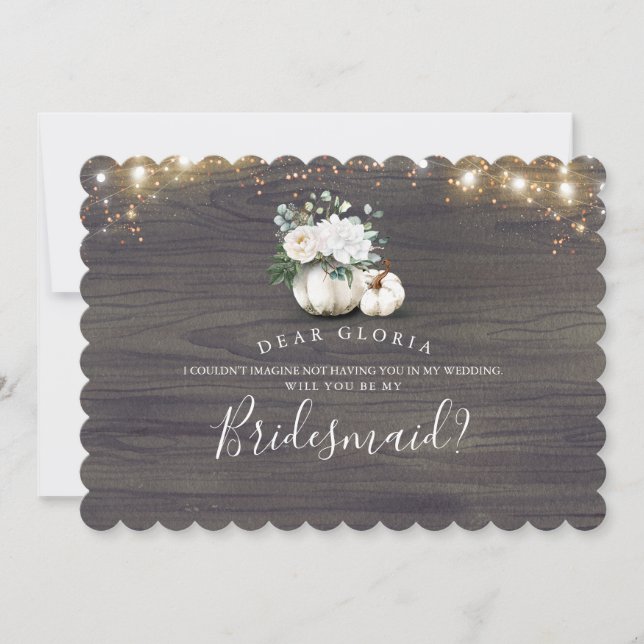 Vit Blommigt Pumpkin Rustic Bridesmaid Frieri Inbjudningar (Framsida)