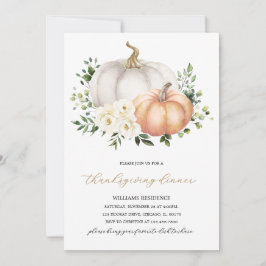 Vit Blommigt Pumpkin Thanksgiving Middag Inbjudningar