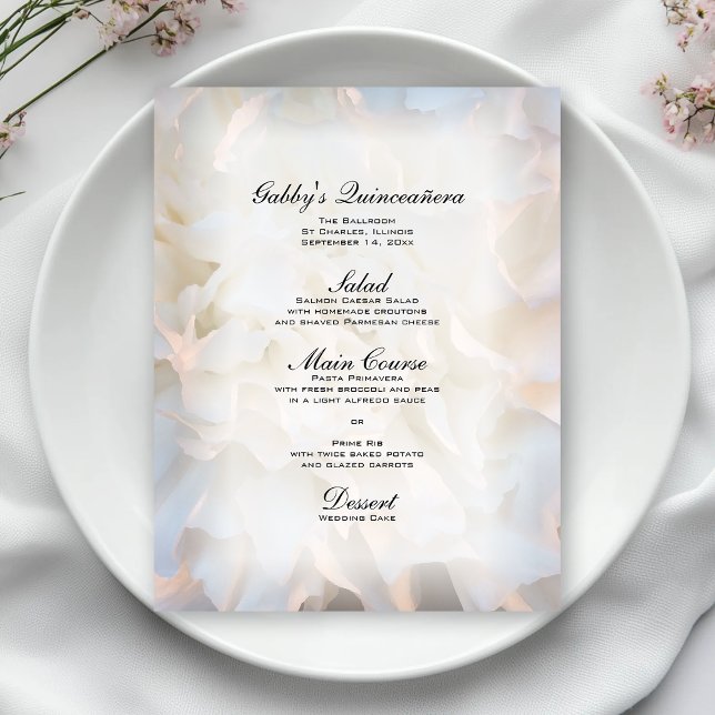 Vit Blommigt Quinceañera Menu (Skapare uppladdad)