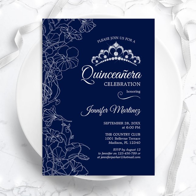Vit Blommigt Quinceanera Party Inbjudningar (Skapare uppladdad)