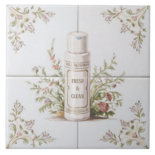Vit Blommigt Roll på Deodorant Funny Bathroom Kakelplatta