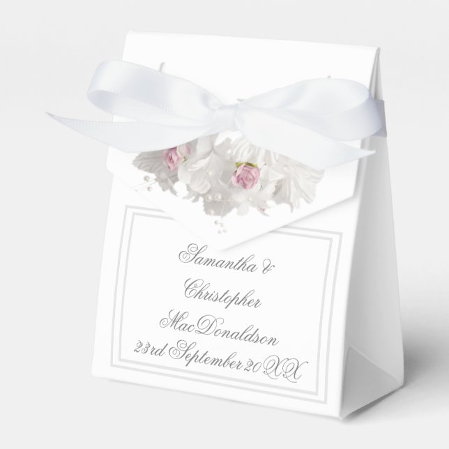 Vit blommigt romantic bröllop presentaskar (Framsidan Sidan)