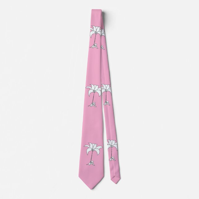 Vit Blommigt Rosa Tropical Neck Tie Slips (Framsida)