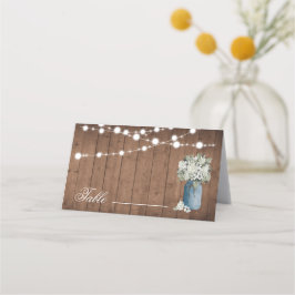Vit Blommigt Rustic Elegant Ljus Wooden Bröllop Placeringskort