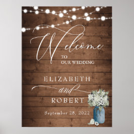 Vit Blommigt Rustic Elegant Ljus Wooden Bröllop Poster