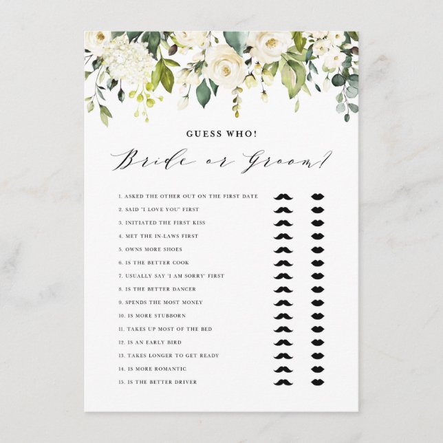 Vit Blommigt sa att hon sa Bride eller Groom Game Tilläggskort (Framsida)