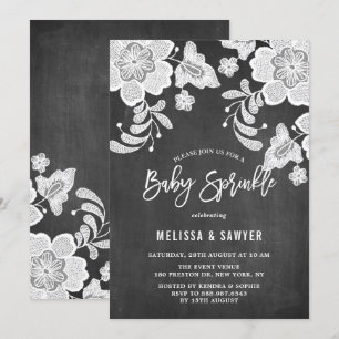 Vit Blommigt Snöre Faux Chalkboard Baby Sprinkle Inbjudningar