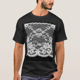 Vit blommigt snöre: svart bakgrund. t shirt