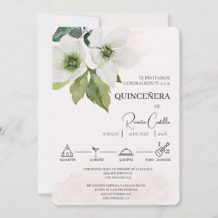 Vit Blommigt Spansk quinceañera-inbjudan Inbjudningar