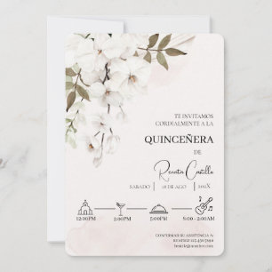 Vit Blommigt Spansk quinceañera Inbjudningar
