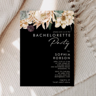 Vit Blommigt   Svart Bachelorette-partiets inbjuda Inbjudningar