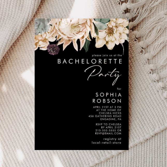 Vit Blommigt | Svart Bachelorette-partiets inbjuda Inbjudningar (Skapare uppladdad)