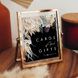 Vit Blommigt | Svart kort och skylt över gåvor<br><div class="desc">Vi designade det här vita Blommigten Black Cards och Gifts Sign för att slutföra din tropiska mörk bröllop. Med den bohemiska vattenfärgen grön till den moderna boho vinterblomman, inklusive protea, dahlia och torkade lotus, kommer utformningen säkert att släcka ditt moody, minimalistiska svarta och grönt tema. Ändra texten och lägg till...</div>