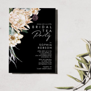 Vit Blommigt   Svart Möhippa Tea Party-inbjudan Inbjudningar