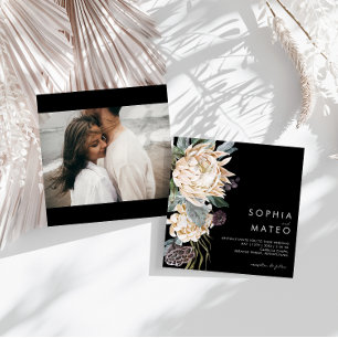 Vit Blommigt Svartfoto-kvadrat Bröllop Inbjudningar