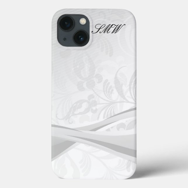 Vit Blommigt Swirl Monogrammed Design iphone case (Baksida)