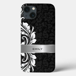 Vit Blommigt Swirl Snöre Black Damasks - bakgrund
