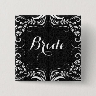 Vit Blommigt Swirls Ram Bride Button Knapp