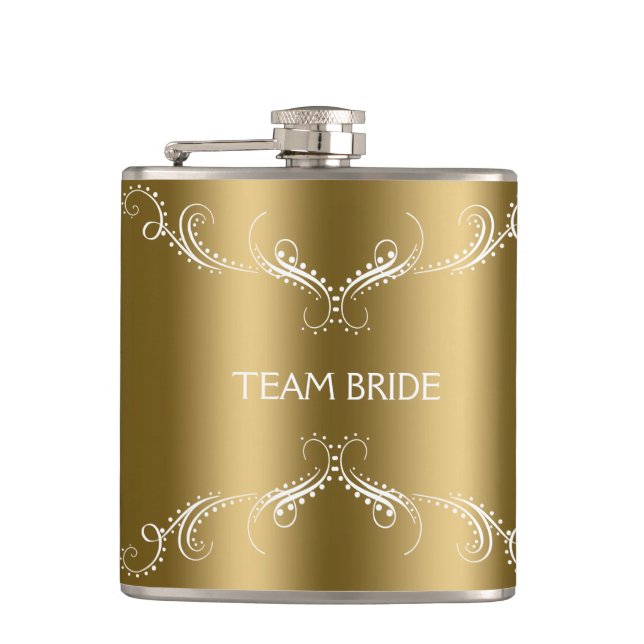 Vit Blommigt Swirls Ram över Guld Fickplunta (Framsidan)