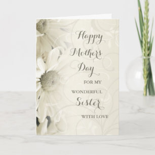 Vit Blommigt Syster Lycklig Mors dag Card Kort