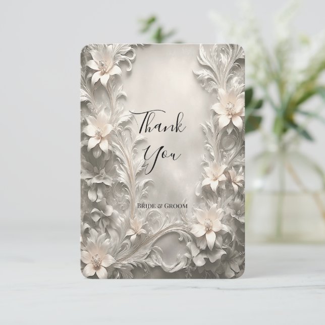 Vit Blommigt - tackkort Tack Kort (Stående Fram)