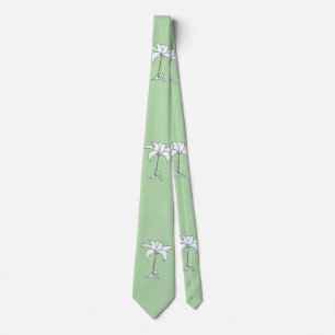 Vit Blommigt Tropical Blek Grönt Neck Tie Slips