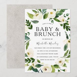 Vit Blommigt Utandning Babykläder Brunch Inbjudningar