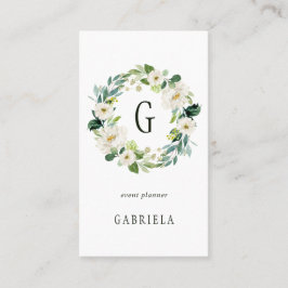 Vit Blommigt Utandning Monogram Visitkort