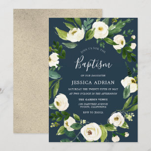 Vit Blommigt Utandningsbaptism Christening Inbjuda Inbjudningar