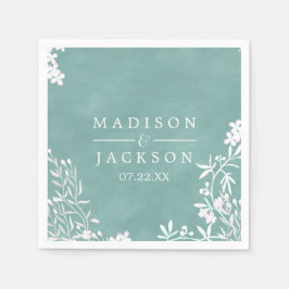 Vit Blommigt Valfri Färg vattenfärg Bröllop Monogr Pappersservett
