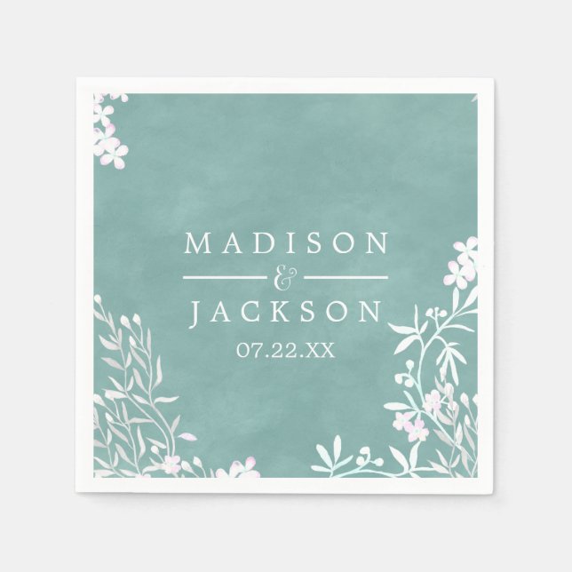 Vit Blommigt Valfri Färg vattenfärg Bröllop Monogr Pappersservett (Framsidan)