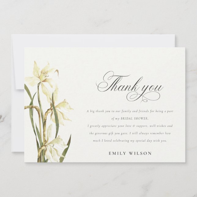 Vit Blommigt Vattenfärgad Möhippa Tack Kort (Framsida)